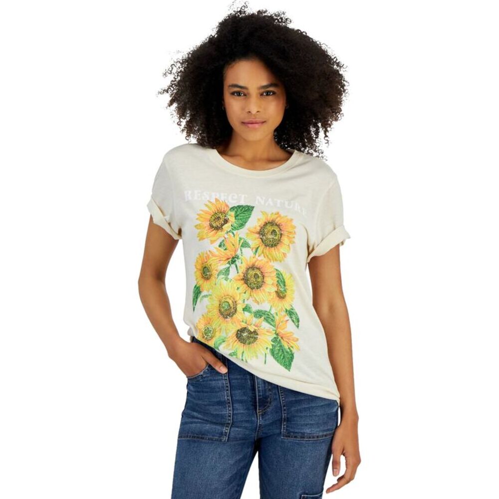 Rebellious One Womens Juniors Respect Nature Tee Basic T-Shirt, NWT